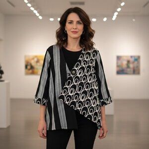 Sterling Styles NEW Vtg Artsilk to wear black white embroidered Jacket one size